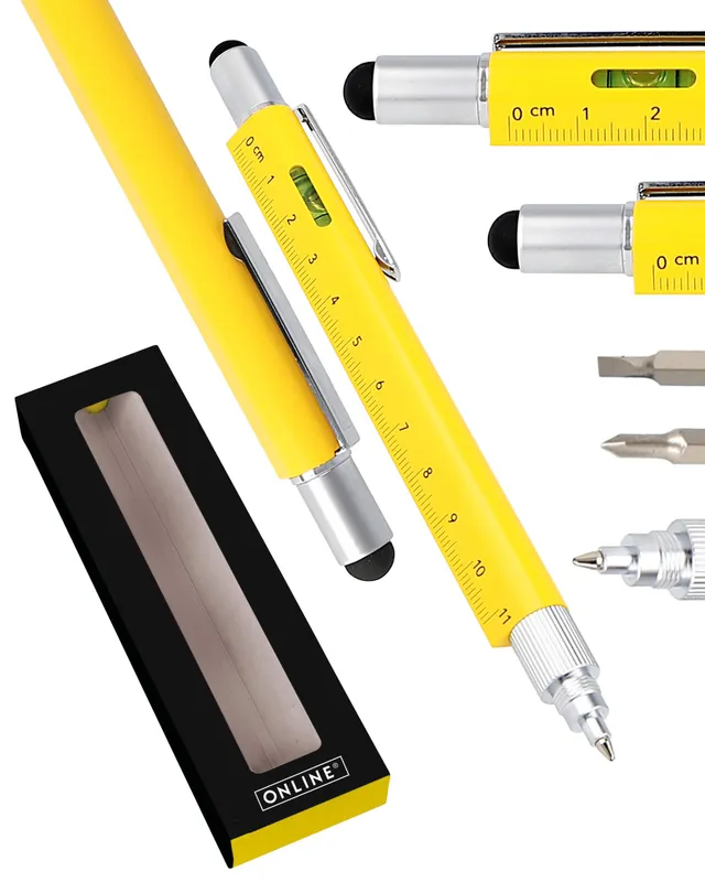 online-hexagon-toolpen-6-in-1-kugelschreiber-gelb-multitool-stift image 1