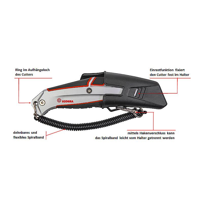 ecobra-sicherheits-cutter-aluminium-mit-halter-und-trapezklinge image 2