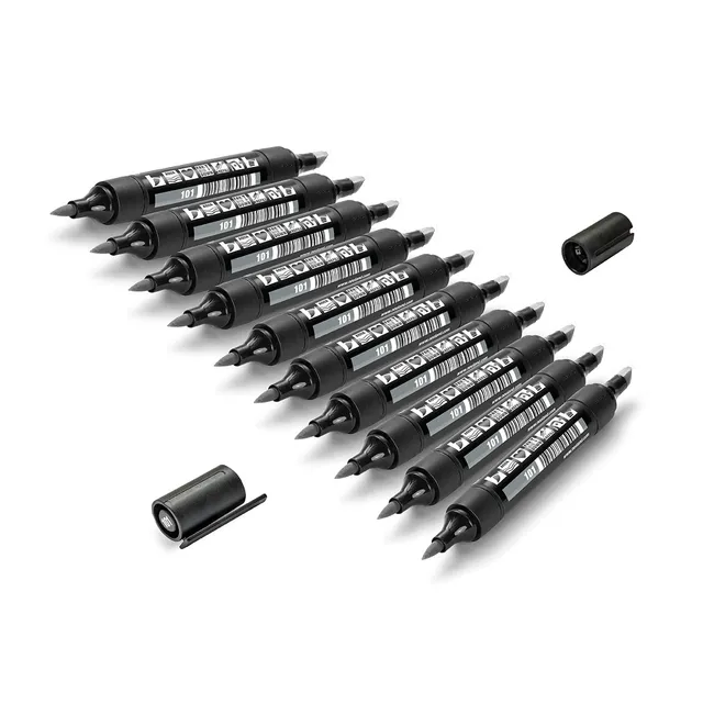 neuland-twinone-marker-keil-und-pinselspitze-10er-uni-set image 1