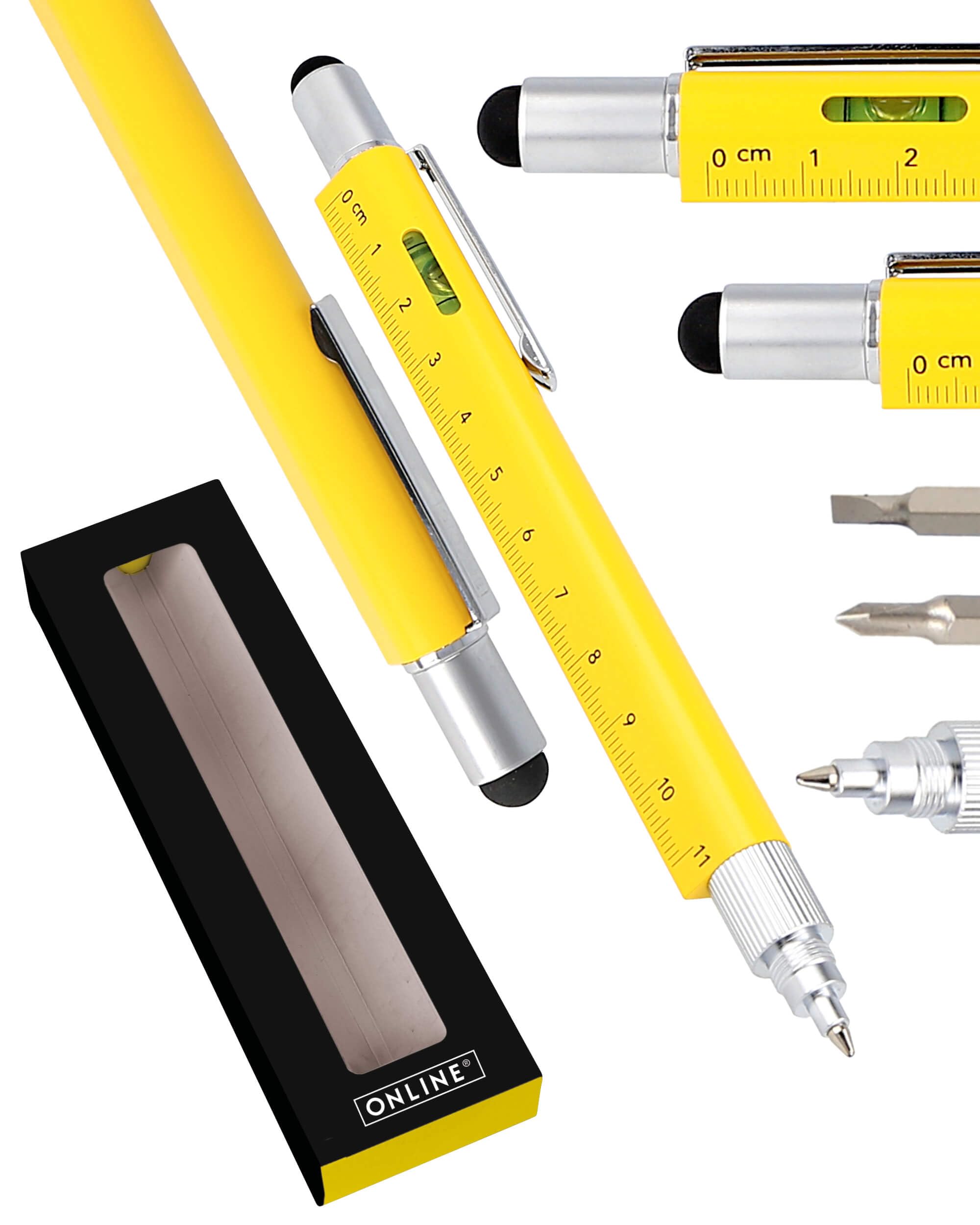 online-hexagon-toolpen-6-in-1-kugelschreiber-gelb-multitool-stift image 1