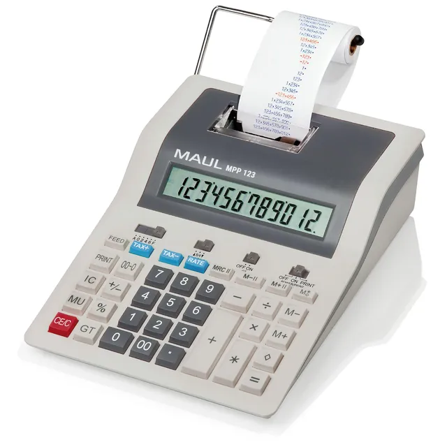 maul-druckender-tischrechner-mpp-123-grau-mit-lcd-und-papierrolle image 1