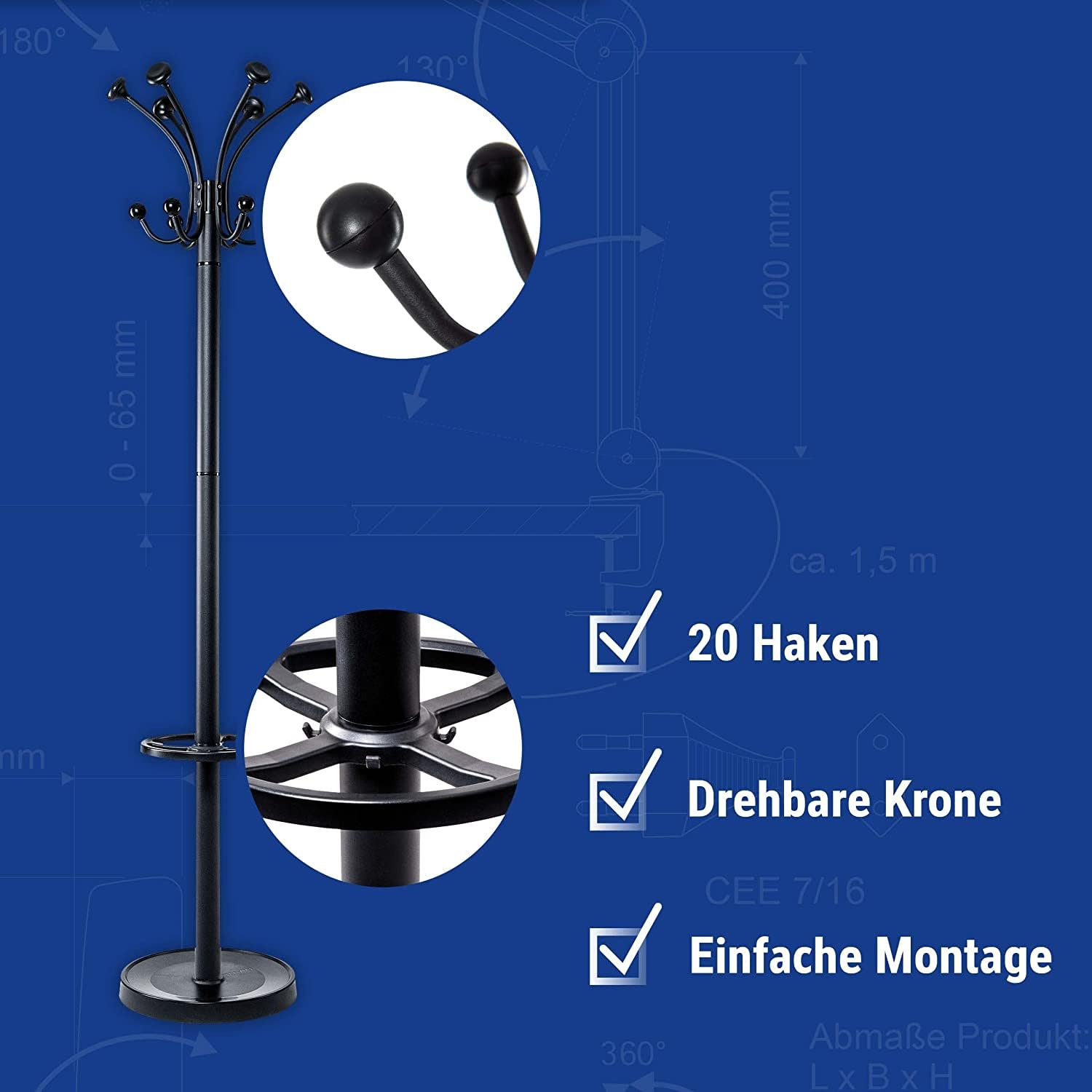 maul-garderobenst-nder-maulnubis-schwarz-20-haken-drehbar-mit-schirmhalter image 4
