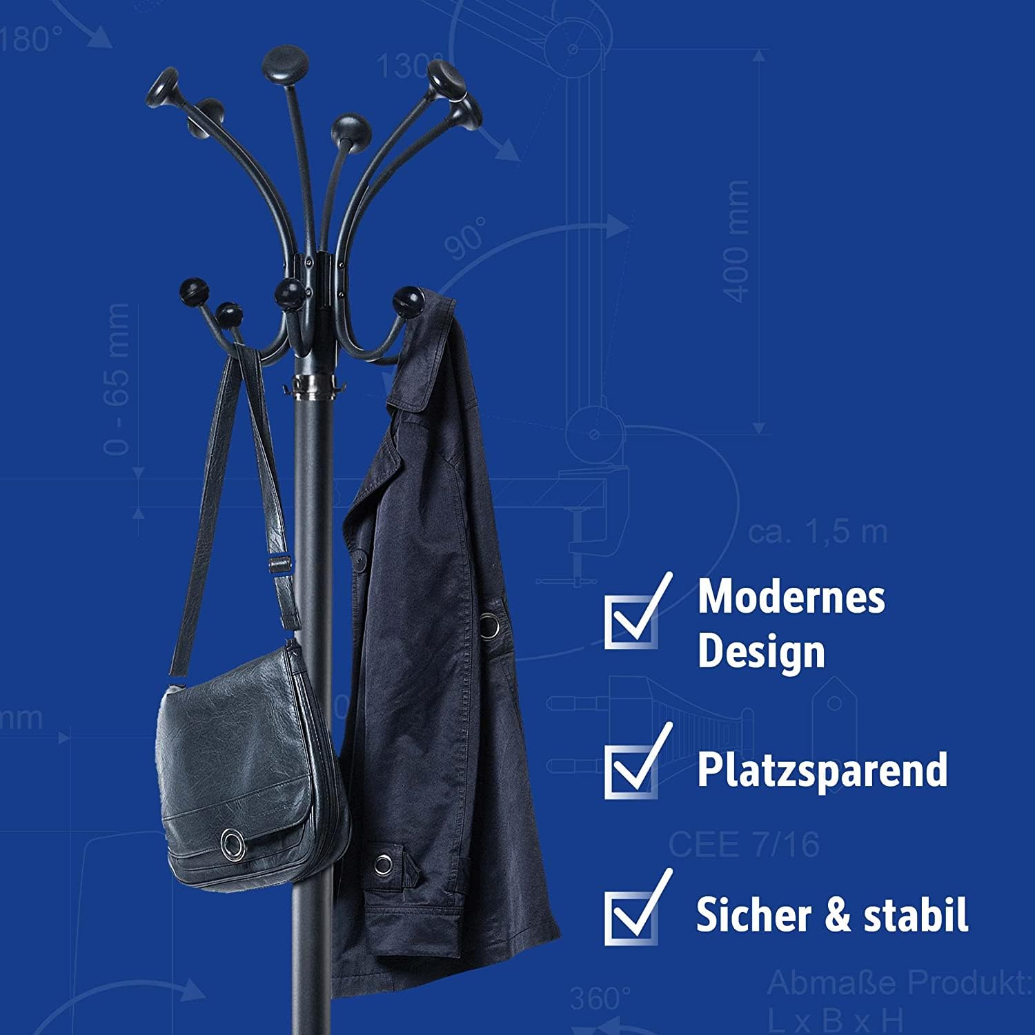 maul-garderobenst-nder-maulnubis-schwarz-20-haken-drehbar-mit-schirmhalter image 3