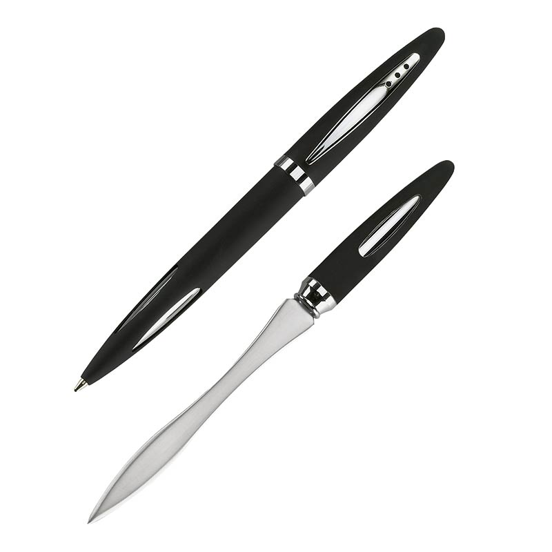 ecobra-cityline-cremona-set-kugelschreiber-brief-ffner-matt-schwarz image 1