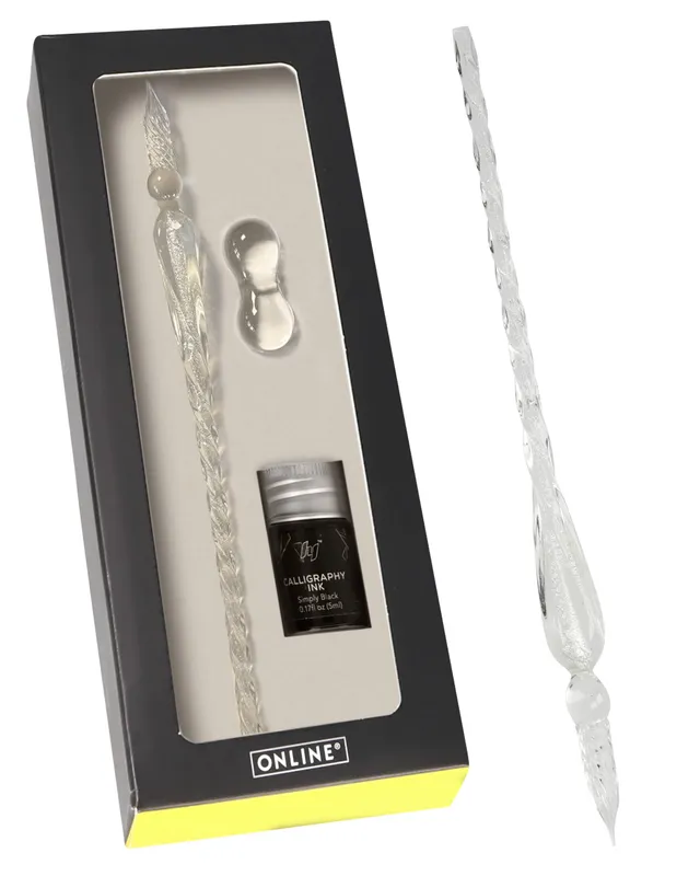 online-crystal-pen-glas-dip-pen-set-mit-tintenglas-schwarz-und-halter image 1