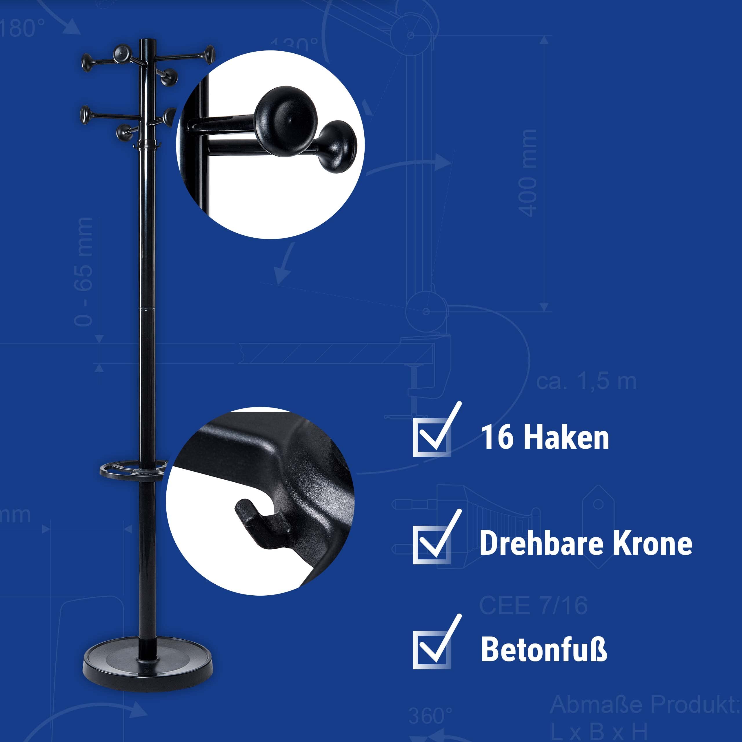 maul-maulgrando-garderobenst-nder-schwarz-16-haken image 4