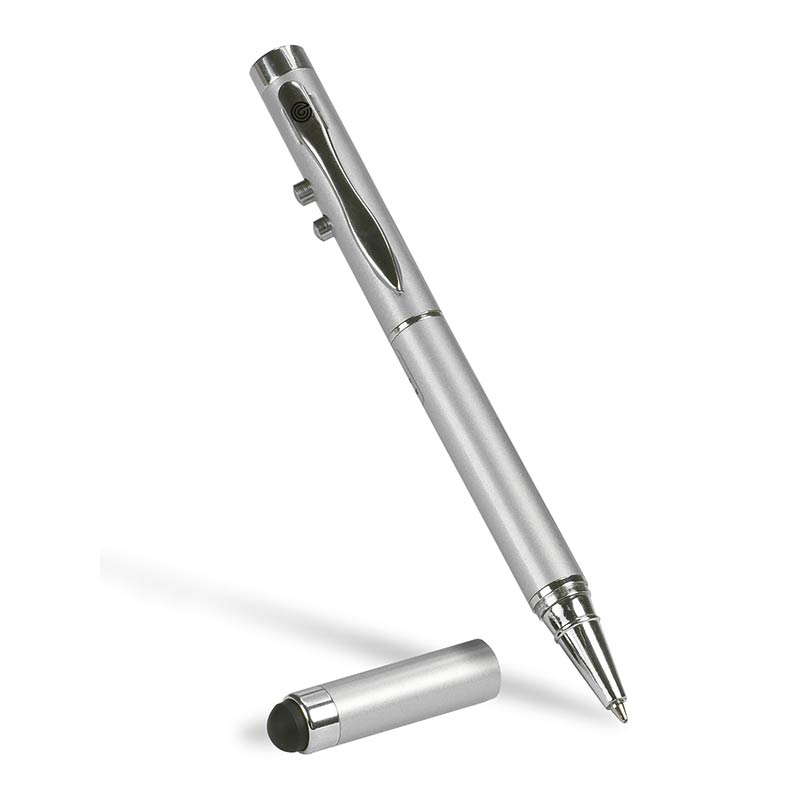 ecobra-laserpointer-4-in-1-mit-touch-pen-led-licht-und-kugelschreiber-silber image 1