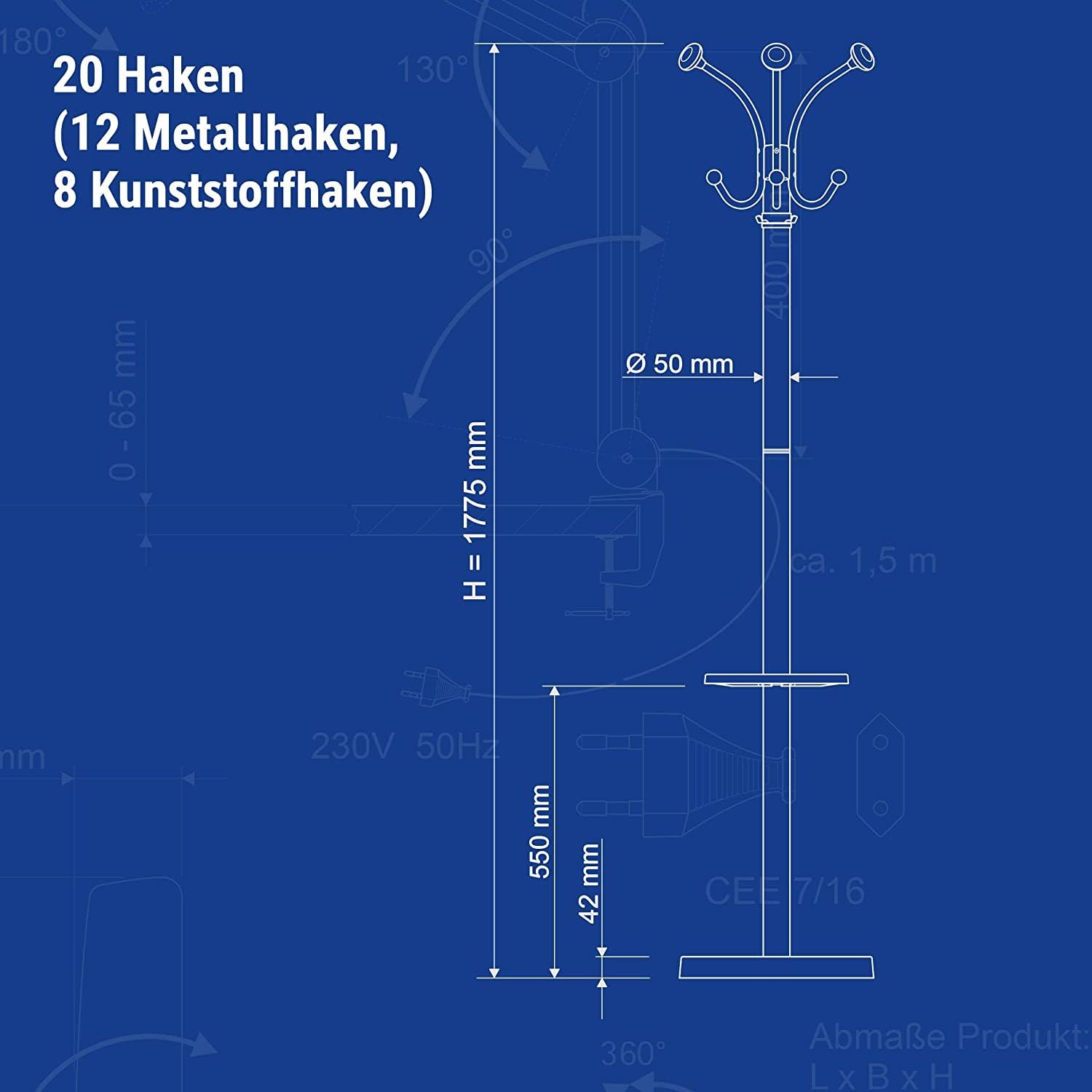 maul-garderobenst-nder-maulnubis-schwarz-20-haken-drehbar-mit-schirmhalter image 5