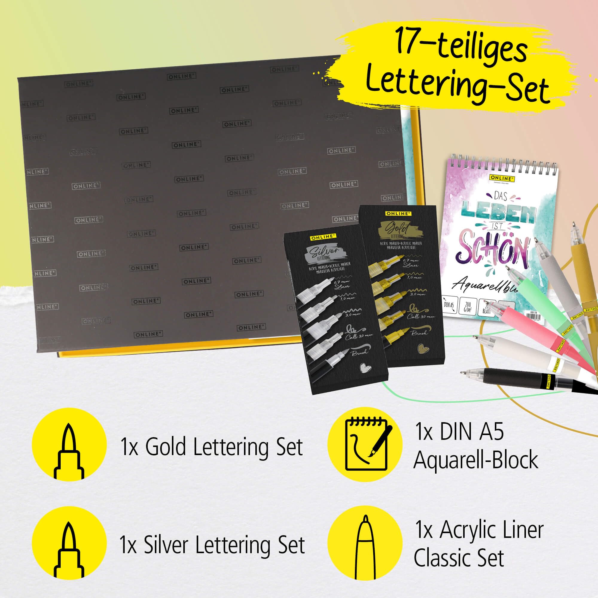 online-lettering-set-acryl-marker-metallic-mit-aquarell-block image 2