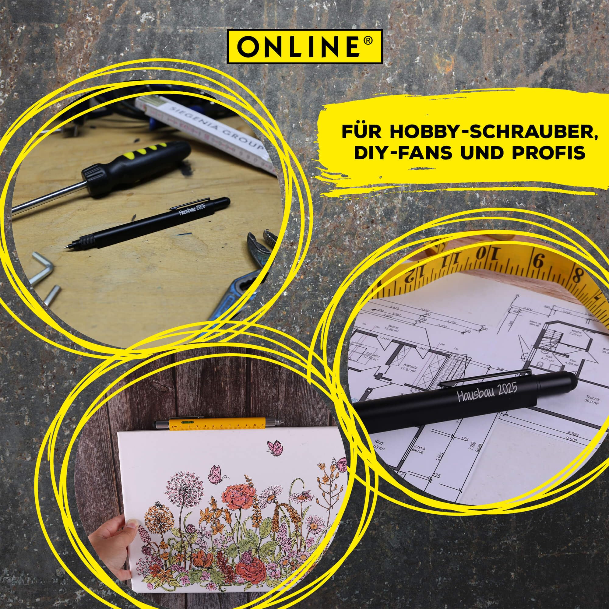 online-hexagon-toolpen-6-in-1-kugelschreiber-gelb-multitool-stift image 3