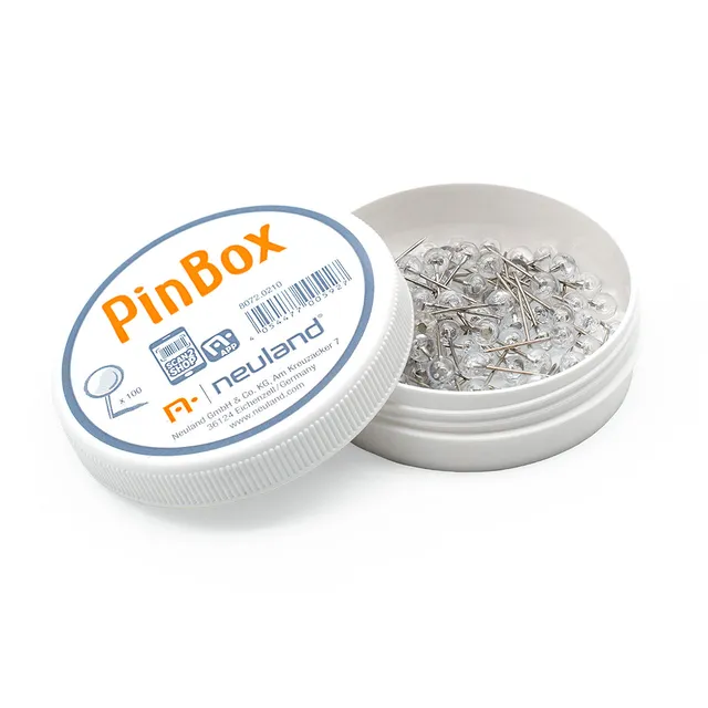 neuland-pinbox-nadeldose-mit-100-nadeln-transparent image 1