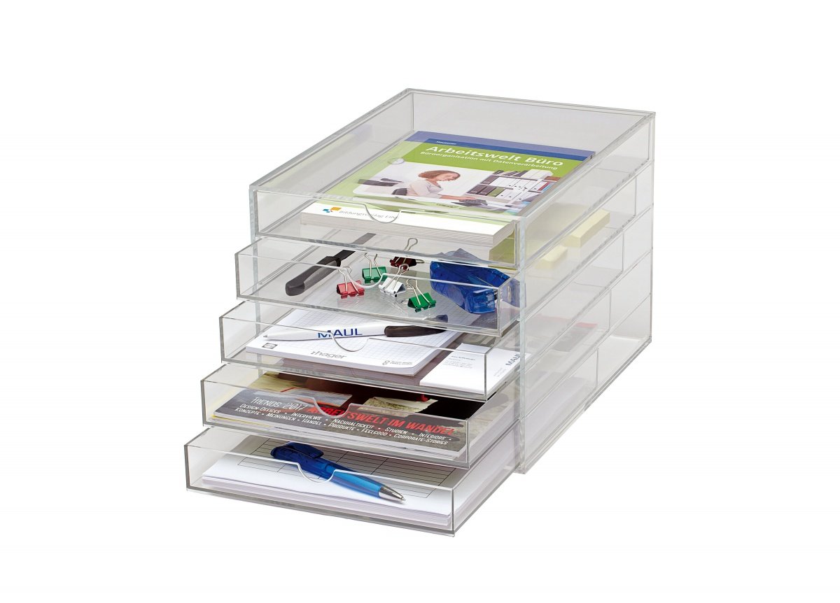maul-schubladenbox-a4-glasklar-5-sch-be-stapelbar-acryl image 3