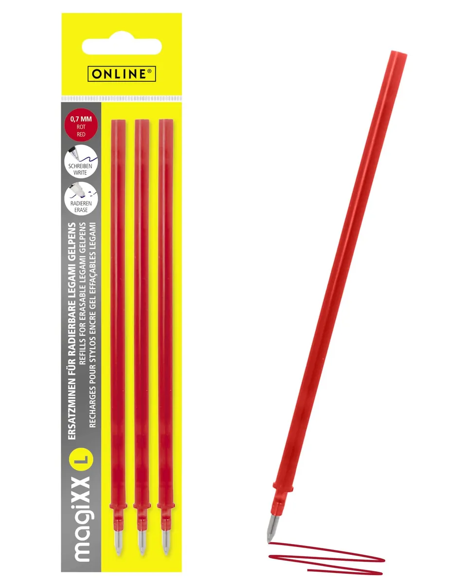 online-magixx-ersatzminen-3x-rot-0-7-mm-radierbar-f-r-legami-gelstifte image 1