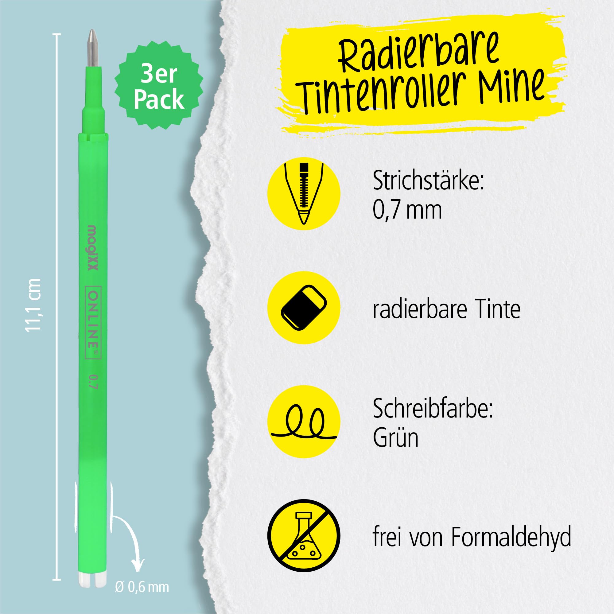 online-magixx-radierbare-ersatzminen-gr-n-0-7-mm-3er-f-r-gel-tintenroller image 2