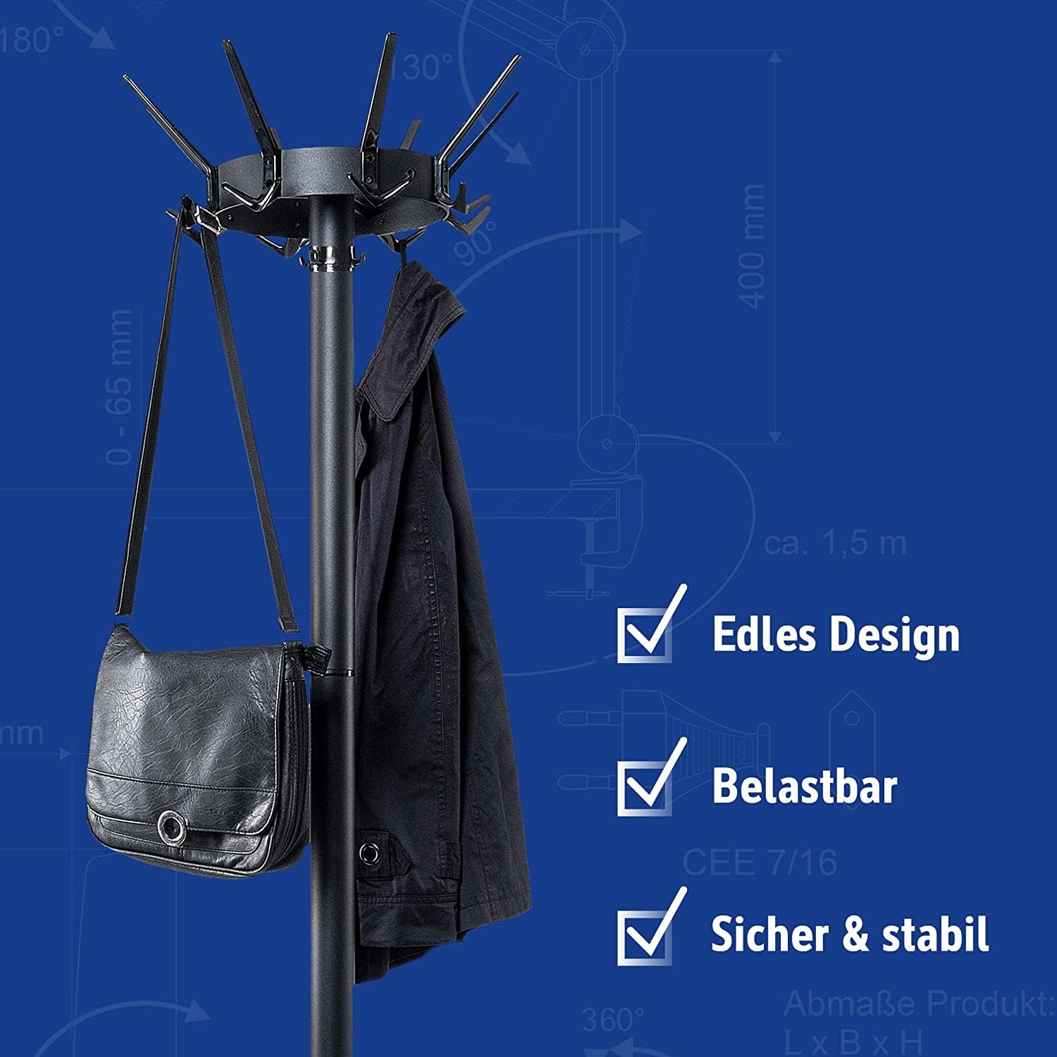 maul-maulcaligo-standgarderobe-schwarz-32-haken-drehbar-mit-schirmhalter image 3