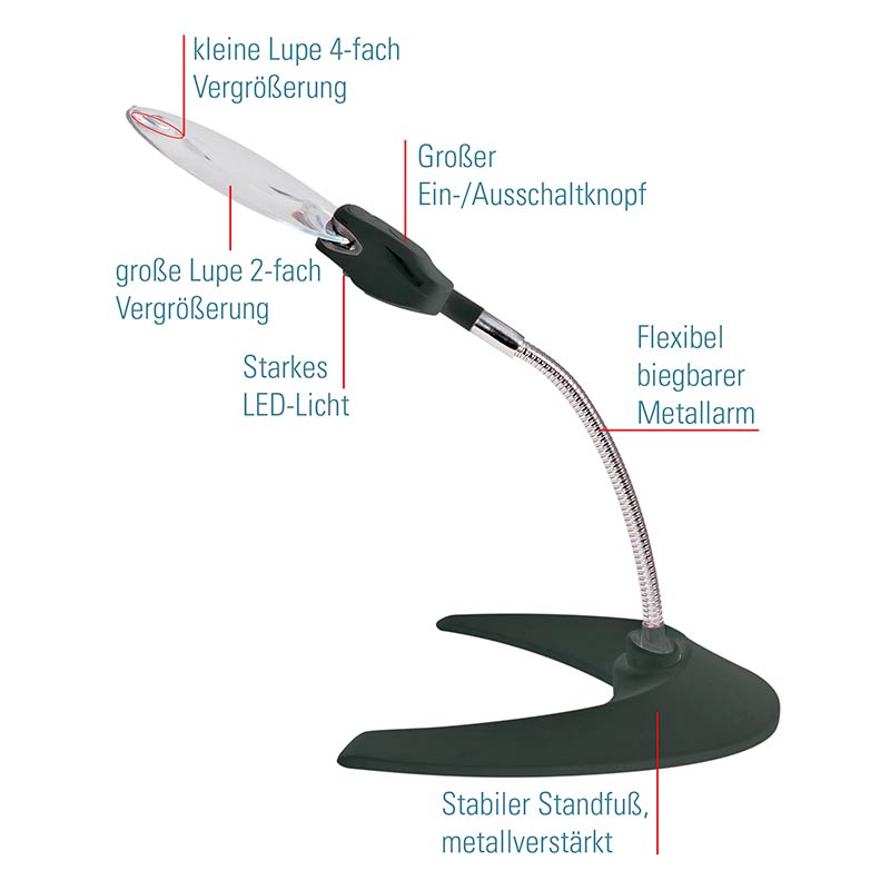 ecobra-led-tisch-standlupe-mit-flexiblem-halter-2x-4x-vergr-erung image 2