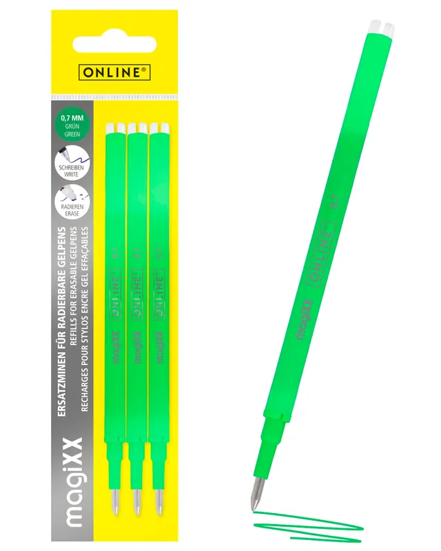 online-magixx-radierbare-ersatzminen-gr-n-0-7-mm-3er-f-r-gel-tintenroller image 1