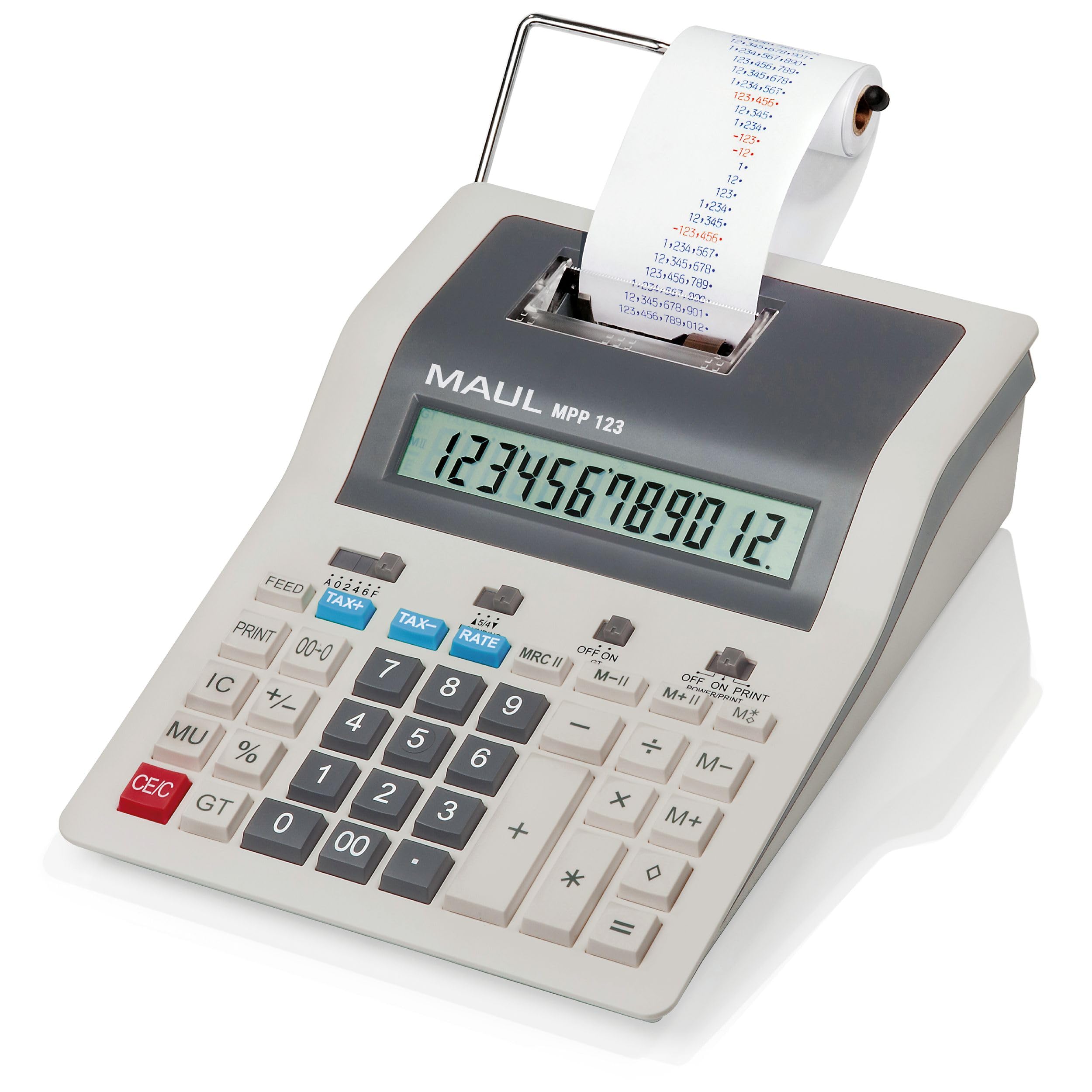 maul-druckender-tischrechner-mpp-123-grau-mit-lcd-und-papierrolle image 1