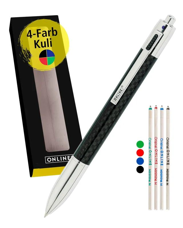 online-4-farb-kugelschreiber-carbon-design-metall-mit-d1-ersatzminen image 1