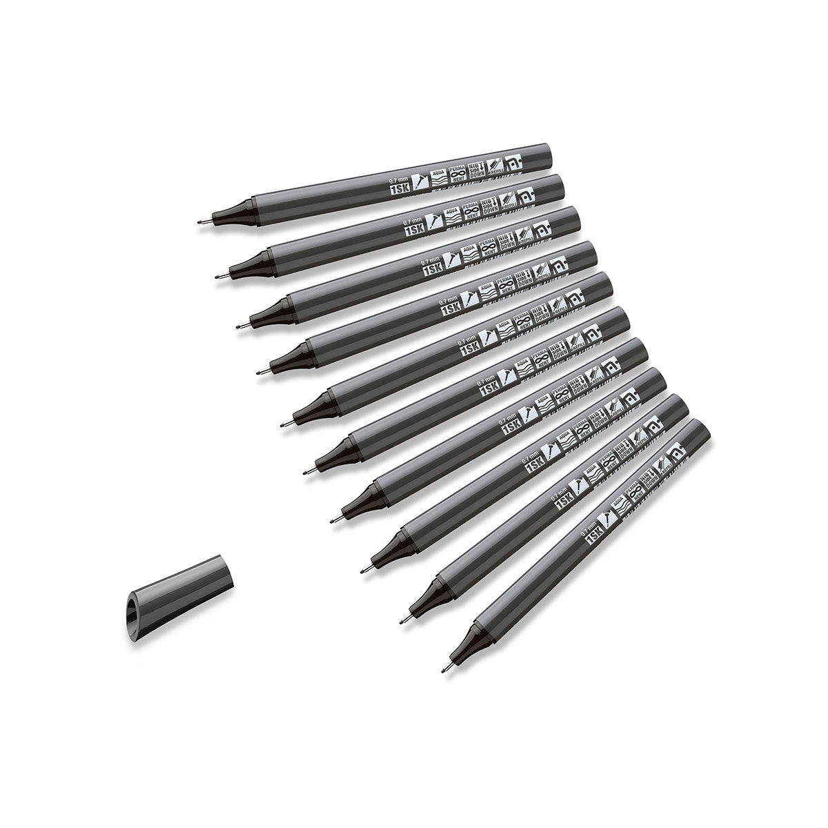 neuland-fineone-sketch-fineliner-0-3-0-5-0-7-mm-10er-set-schwarz image 4