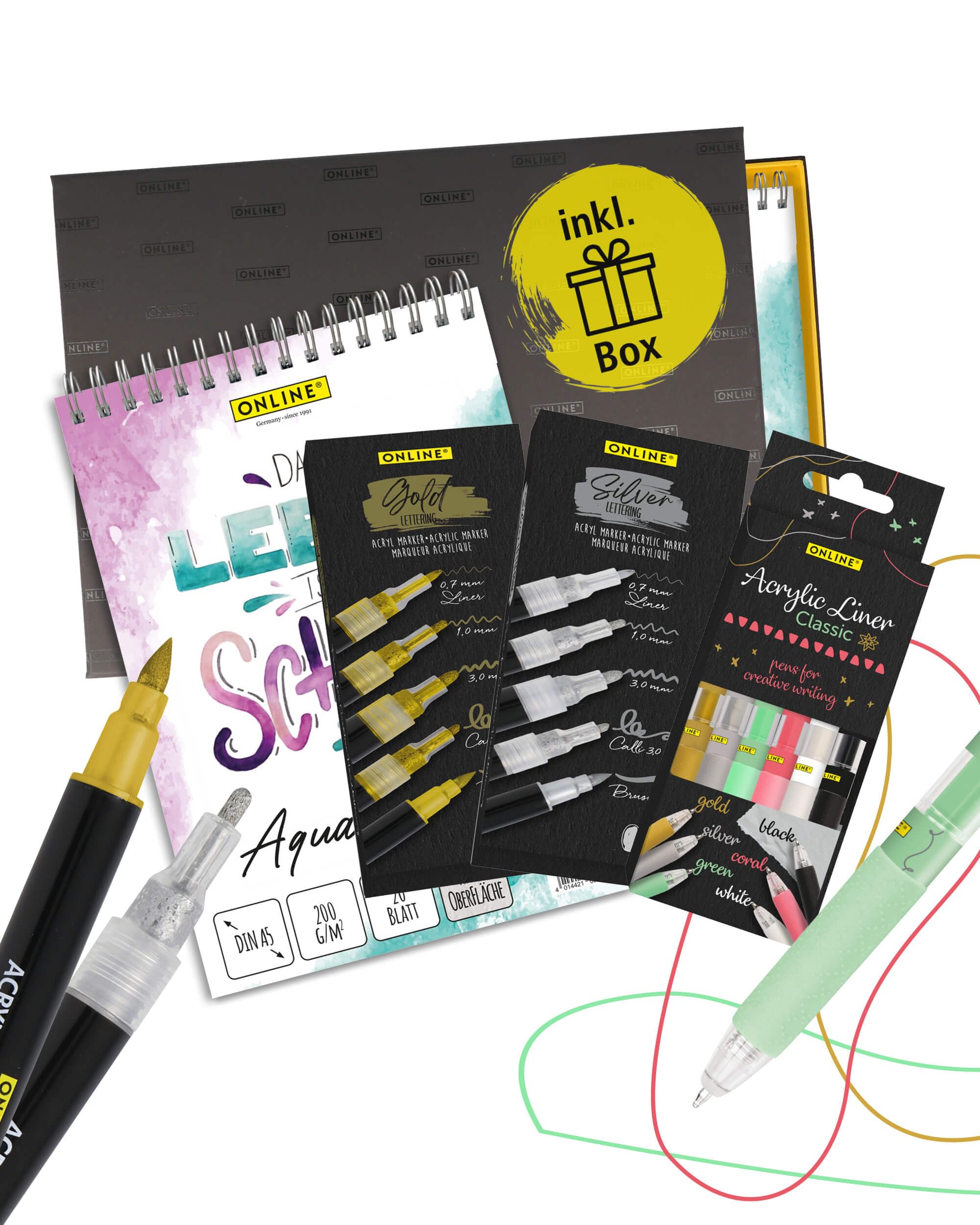 online-lettering-set-acryl-marker-metallic-mit-aquarell-block image 1