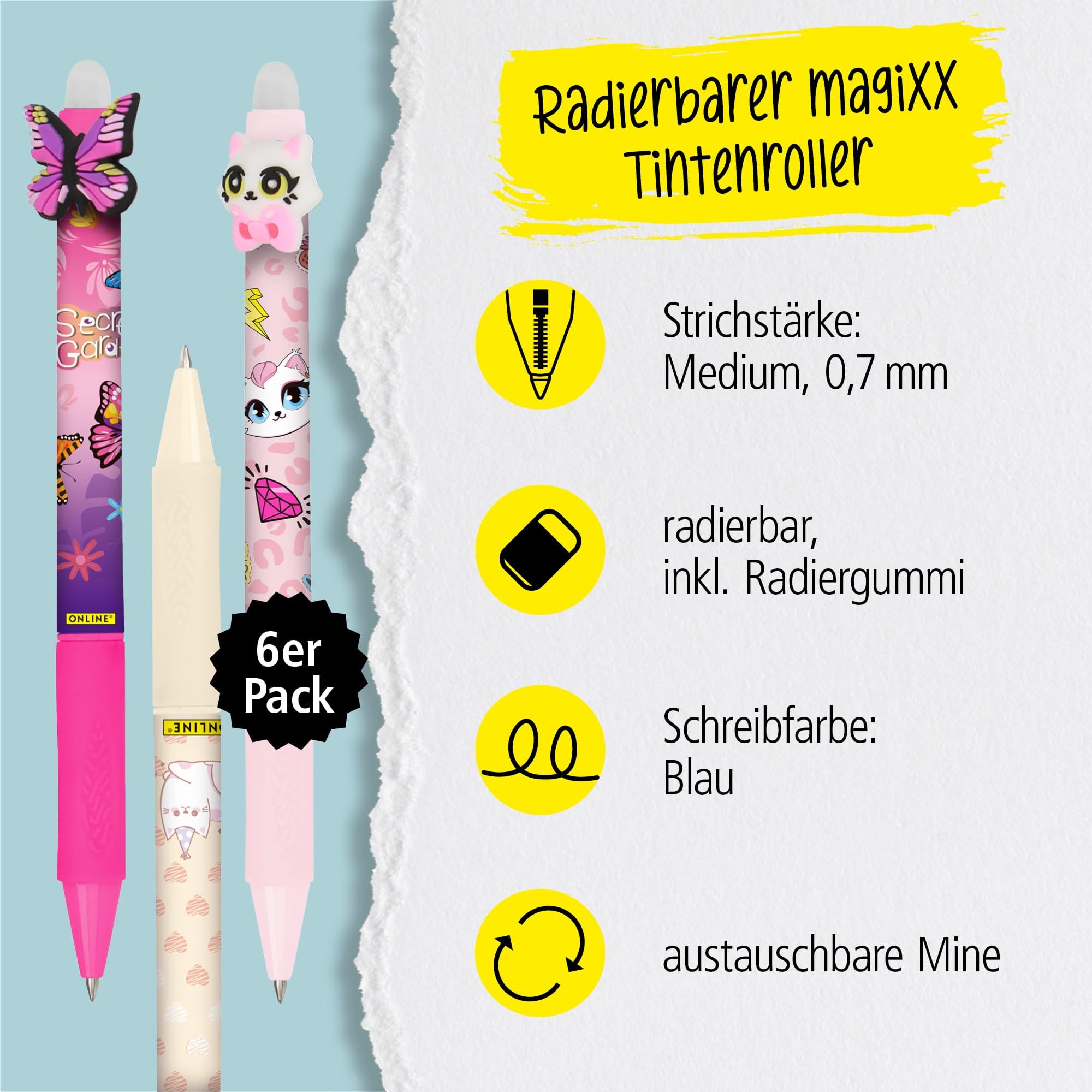 online-magixx-fun-girls-6er-set-radierbarer-gelschreiber-blau-0-7-mm image 2