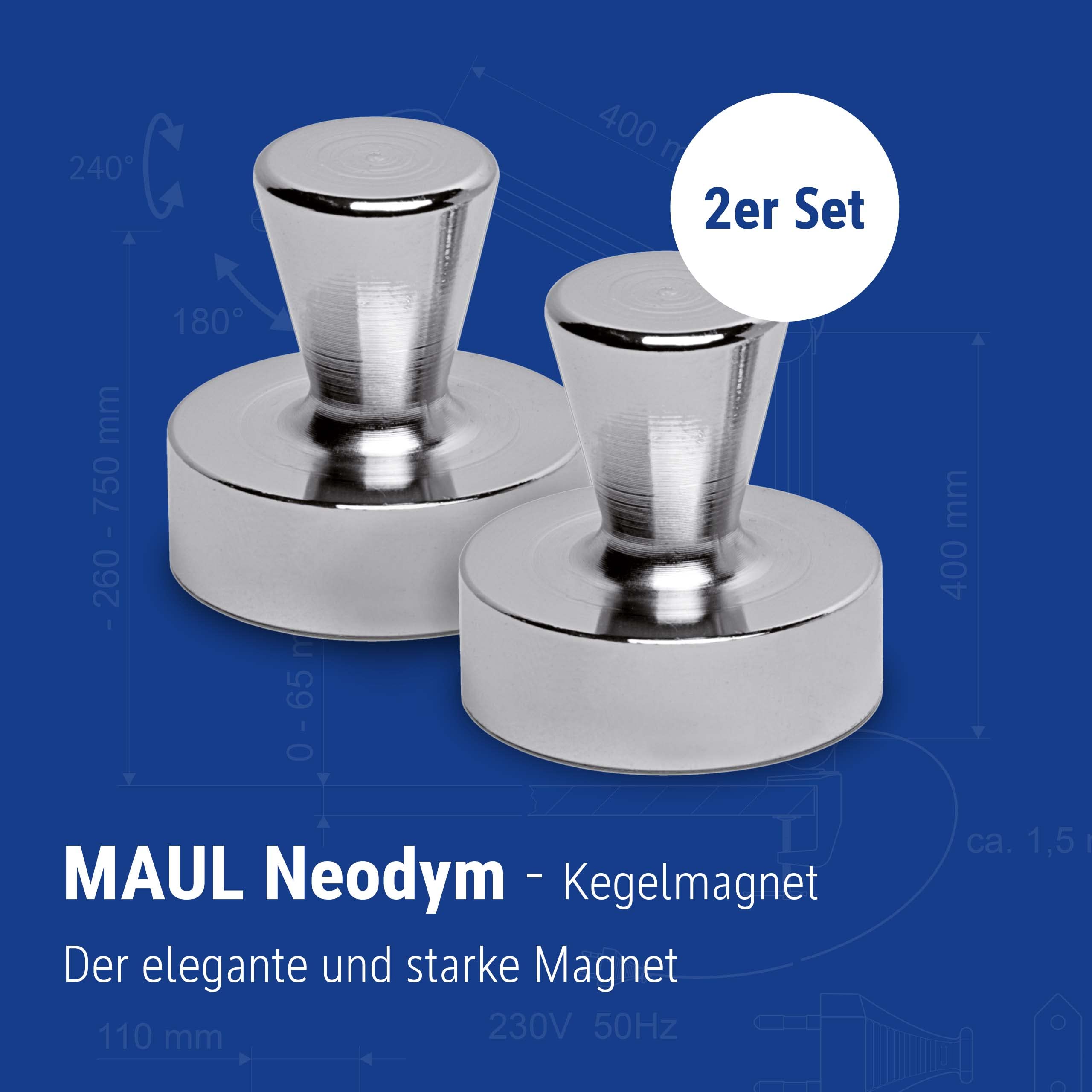 maul-neodym-kegelmagnet-silber-22-kg-haftkraft-2er-set image 2
