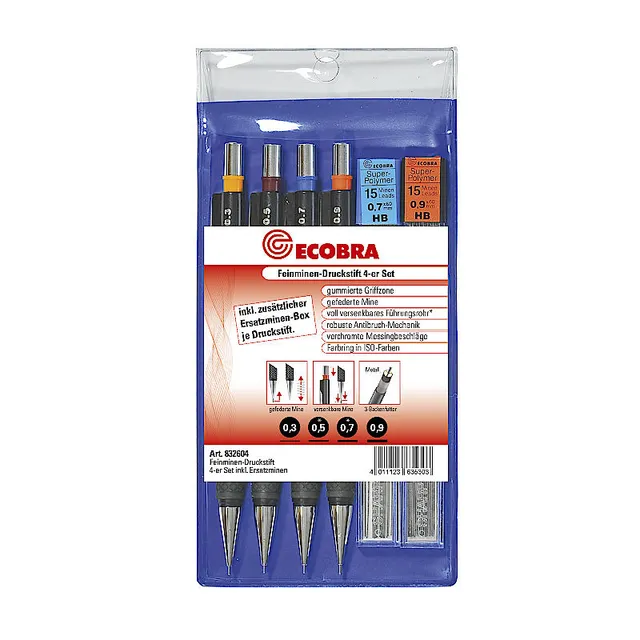 ecobra-feinminen-druckstift-4er-set-0-3-0-5-0-7-0-9-mm-hb-schwarz image 1
