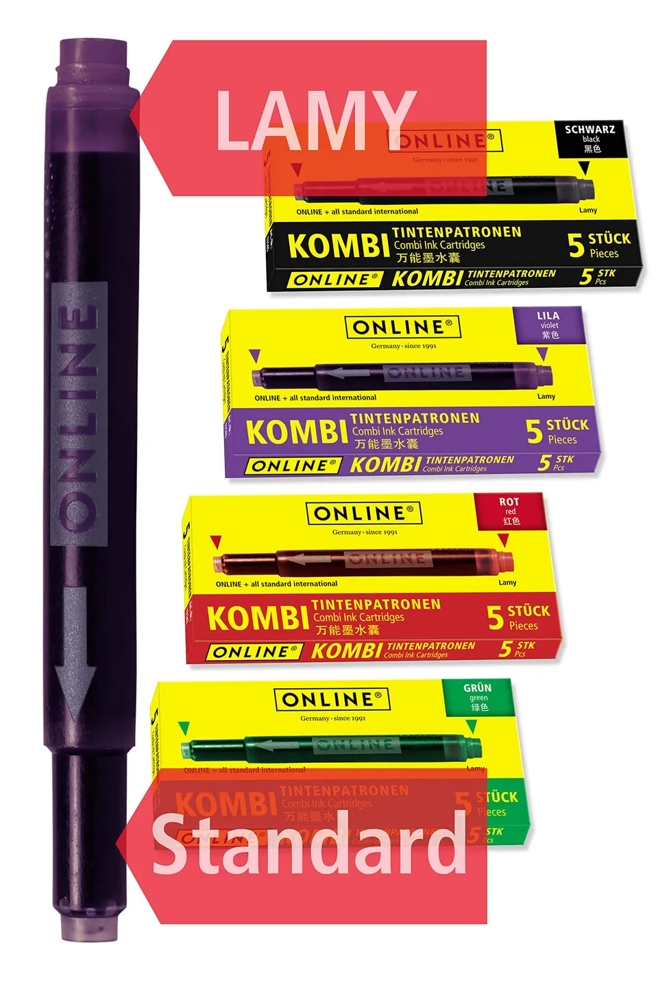 online-kombi-tintenpatronen-universal-20er-pack-rot-gr-n-schwarz-lila image 1