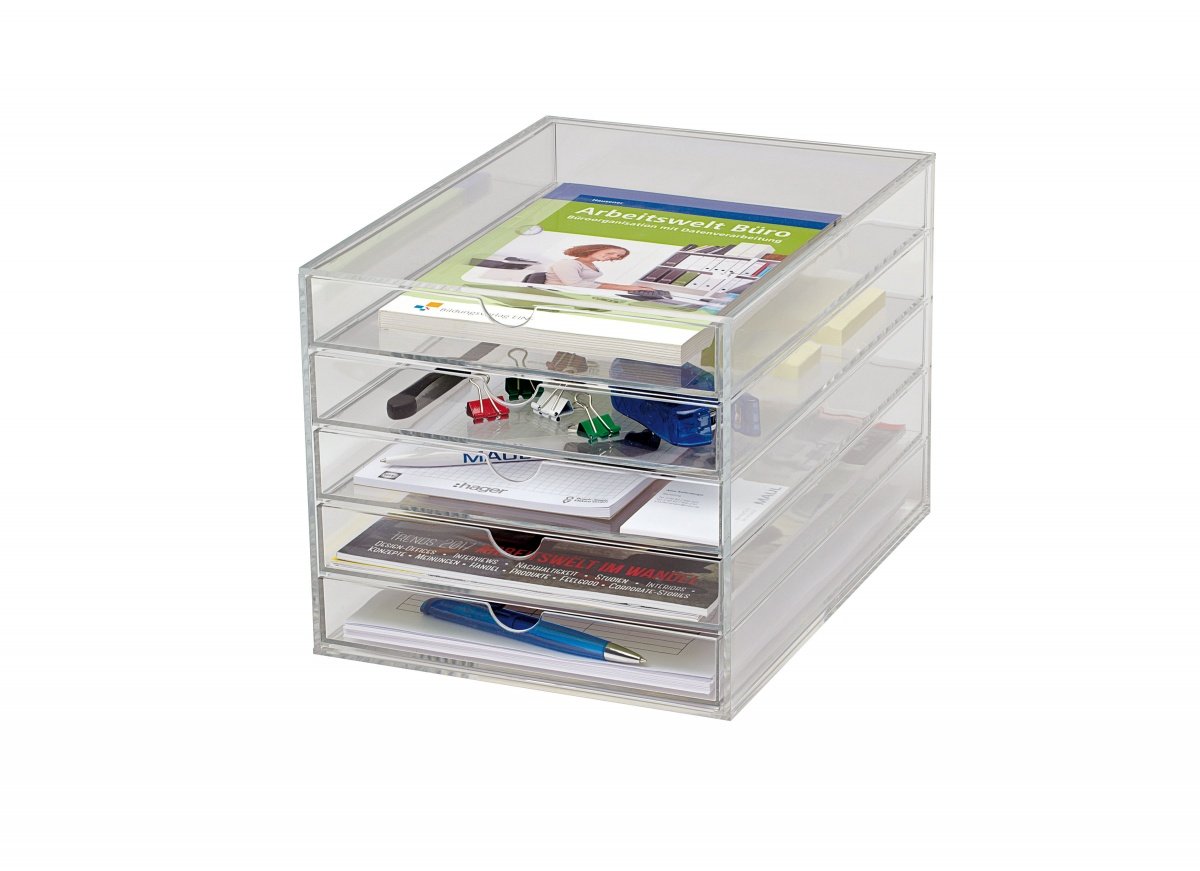 maul-schubladenbox-a4-glasklar-5-sch-be-stapelbar-acryl image 4