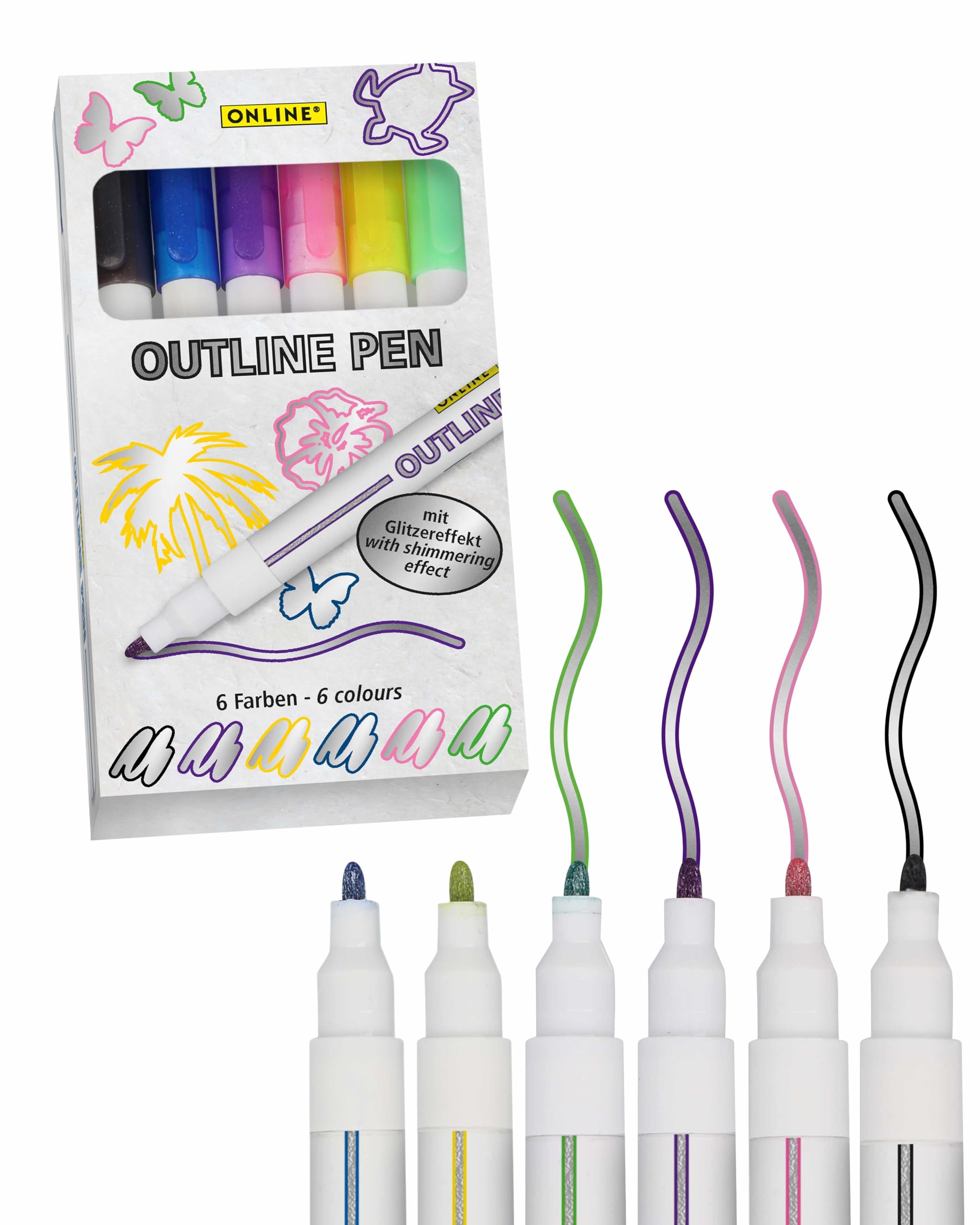online-outline-pens-glitzerstifte-metallic-6-farben image 1