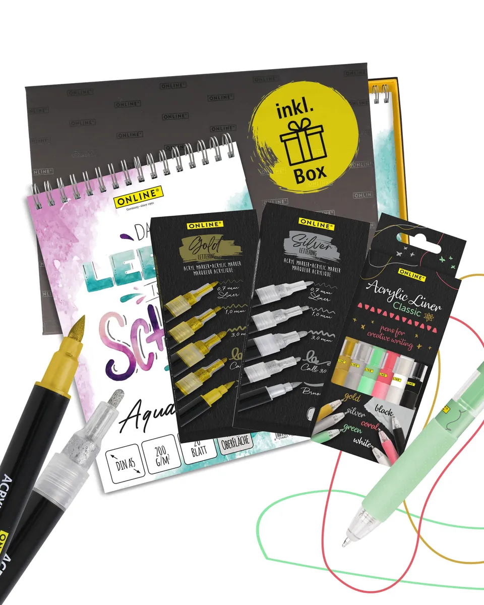 online-lettering-set-acryl-marker-metallic-mit-aquarell-block image 1